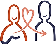 Diatra Symbol der Organ-und Gewebespende. Eine gezeichnete Person reicht ein Herz an eine andere Person weiter