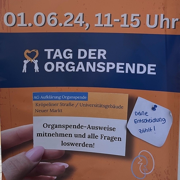 01.06.2024 Tag der Organspende, Plakat des Informationsstandes in Rostock